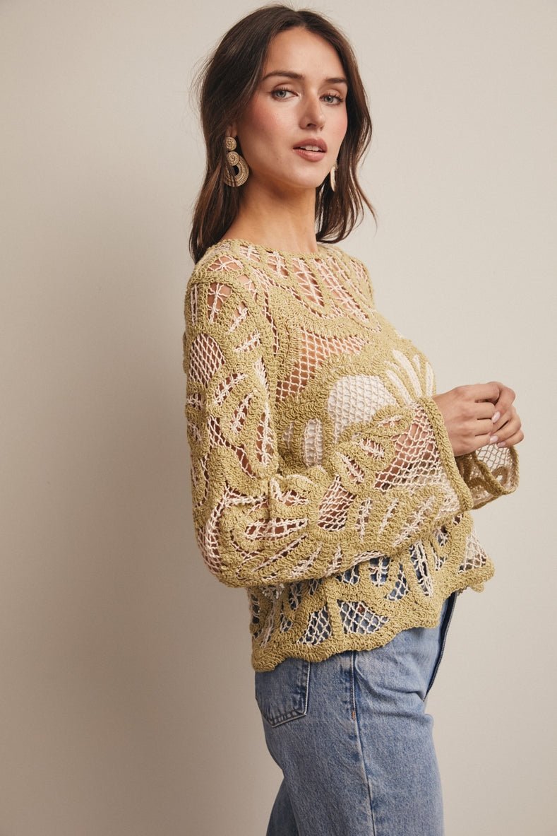 Verona Floral Pattern Crochet Sweater - Westly