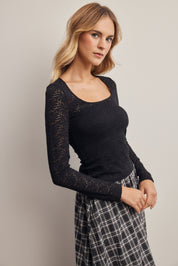 Vesper Floral Lace Square Neck Top in Black, photo 5