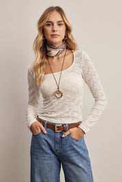 Vesper Floral Lace Square Neck Top in Ivory, photo 2