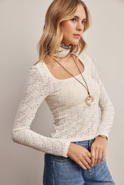 Vesper Floral Lace Square Neck Top in Ivory, photo 5