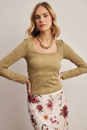 Vesper Floral Lace Square Neck Top in Moss, photo 1