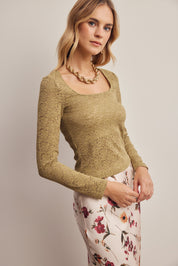 Vesper Floral Lace Square Neck Top in Moss, photo 5