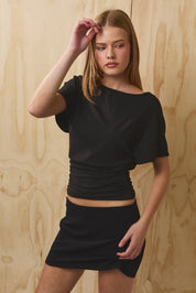 Vespera Open Back Ruched Top - Black
