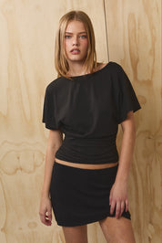 Vespera Open Back Ruched Top - Black