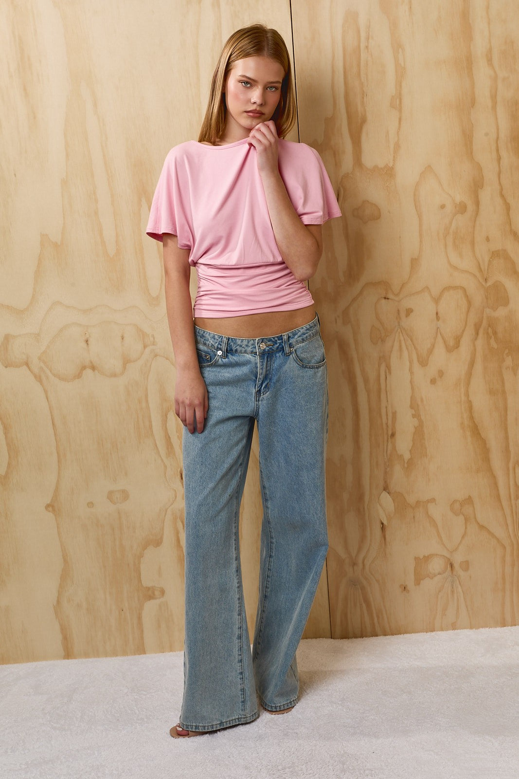 Vespera Open Back Ruched Top - Pink