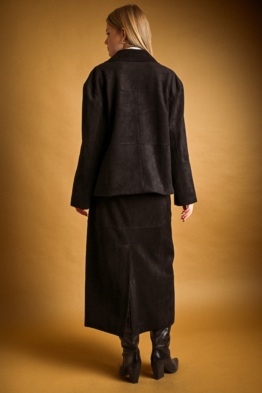 Vianne Faux Suede Midi Skirt - Black