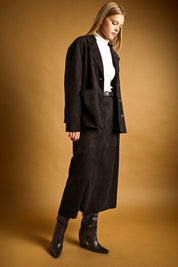 Vianne Faux Suede Midi Skirt - Black