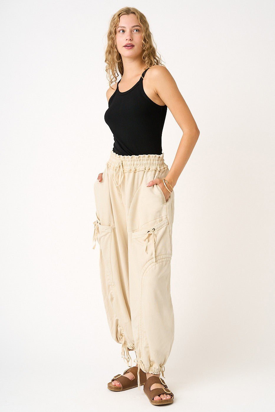 Viceroy Washed French Terry Drop Pocket Balloon Pants - Westly