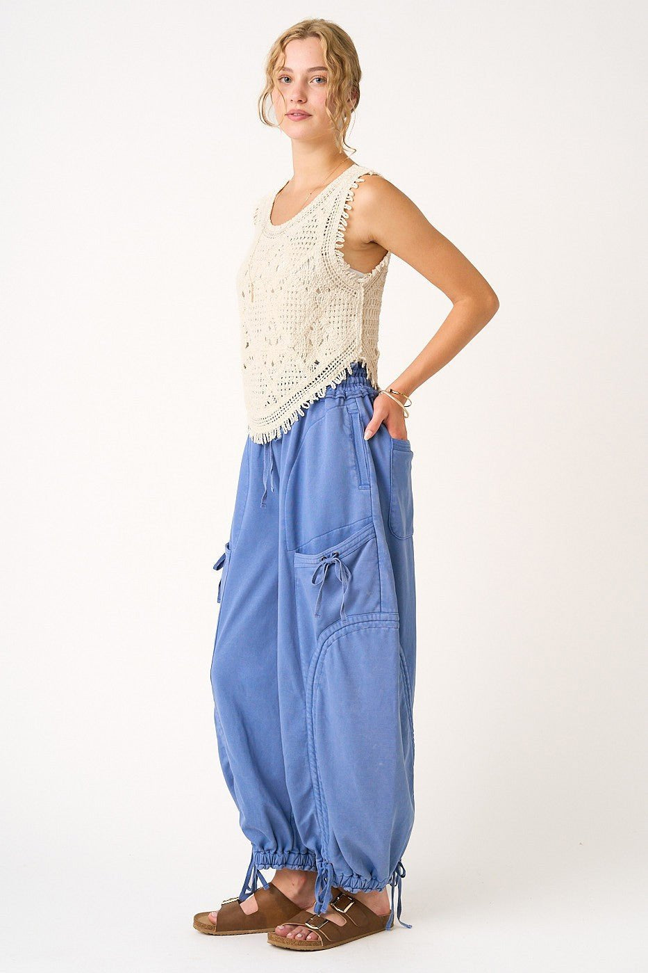 Viceroy Washed French Terry Drop Pocket Balloon Pants - Westly
