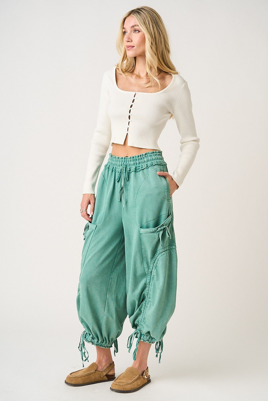Viceroy Washed French Terry Drop Pocket Balloon Pants - Westly