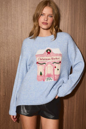 Village Square Christmas Market Knit Sweater in Light Blue — product photo 03
