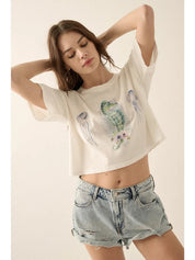 Watercolor Seahorse Cropped Graphic Tee - Westly