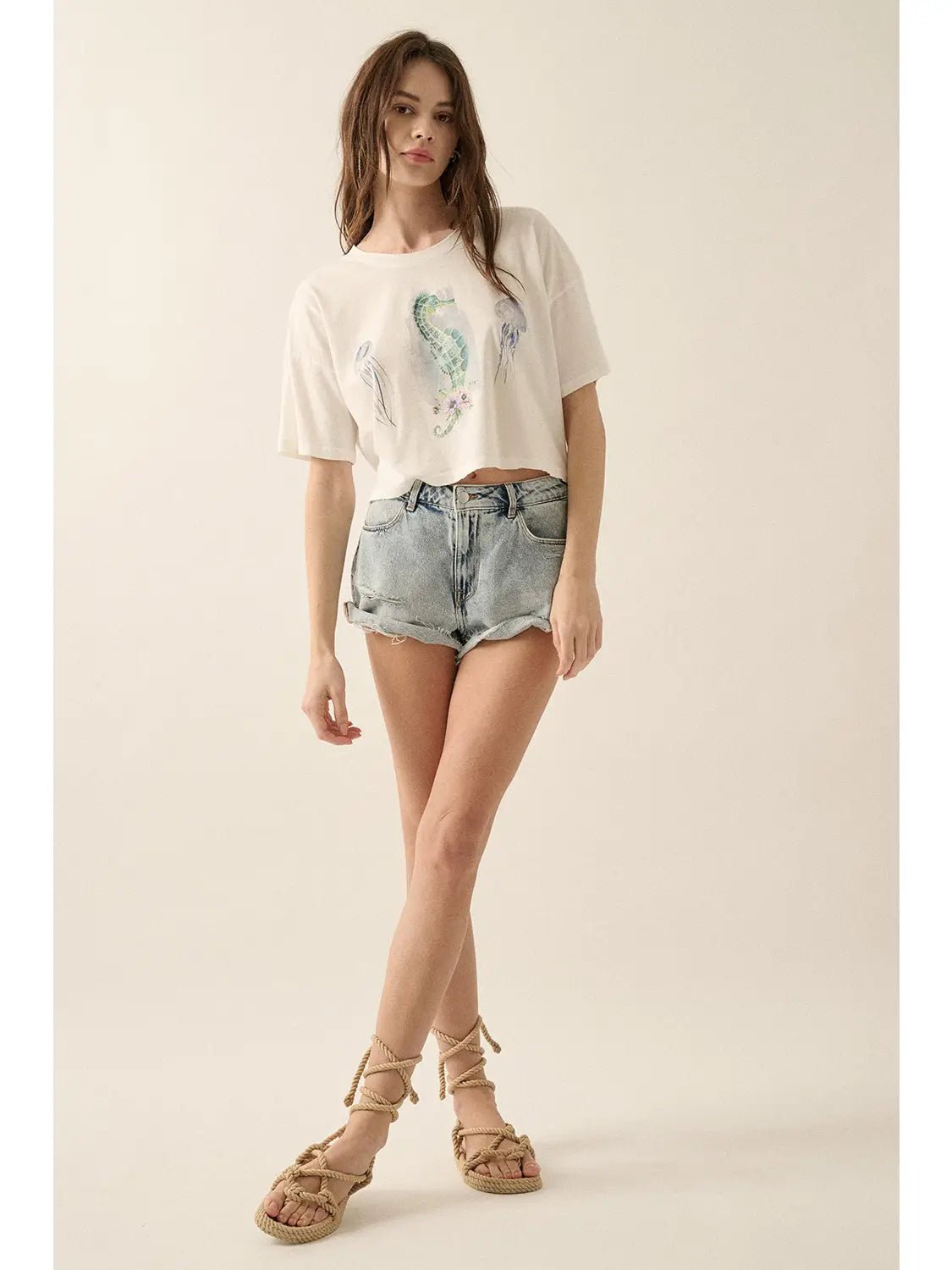Watercolor Seahorse Cropped Graphic Tee - Westly