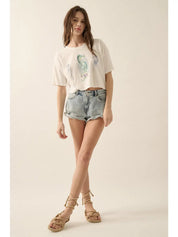 Watercolor Seahorse Cropped Graphic Tee - Westly
