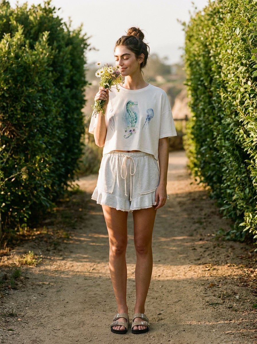 Watercolor Seahorse Cropped Graphic Tee - Westly