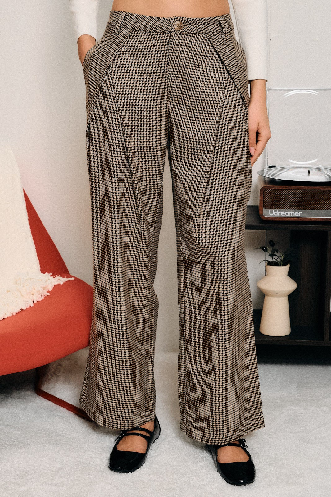 Waverly Pleated Houndstooth Pants - Taupe Multi Houndstooth