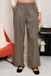 Waverly Pleated Houndstooth Pants - Taupe Multi Houndstooth