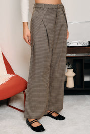 Waverly Pleated Houndstooth Pants - Taupe Multi Houndstooth