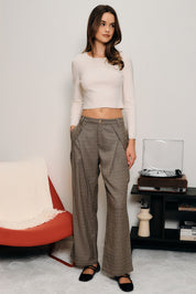 Waverly Pleated Houndstooth Pants - Taupe Multi Houndstooth