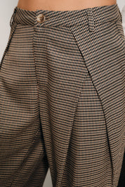 Waverly Pleated Houndstooth Pants - Taupe Multi Houndstooth
