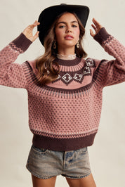 Wengen Fair Isle Sweater - Pink Brown