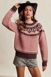 Wengen Fair Isle Sweater - Pink Brown