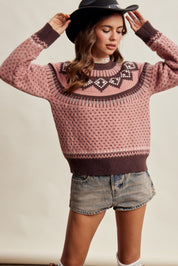 Wengen Fair Isle Sweater - Pink Brown