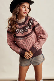 Wengen Fair Isle Sweater - Pink Brown