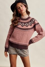 Wengen Fair Isle Sweater - Pink Brown