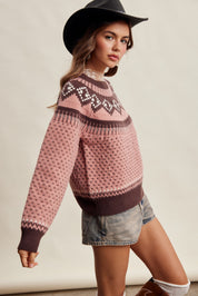 Wengen Fair Isle Sweater - Pink Brown