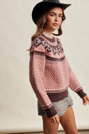 Wengen Fair Isle Sweater - Pink Brown