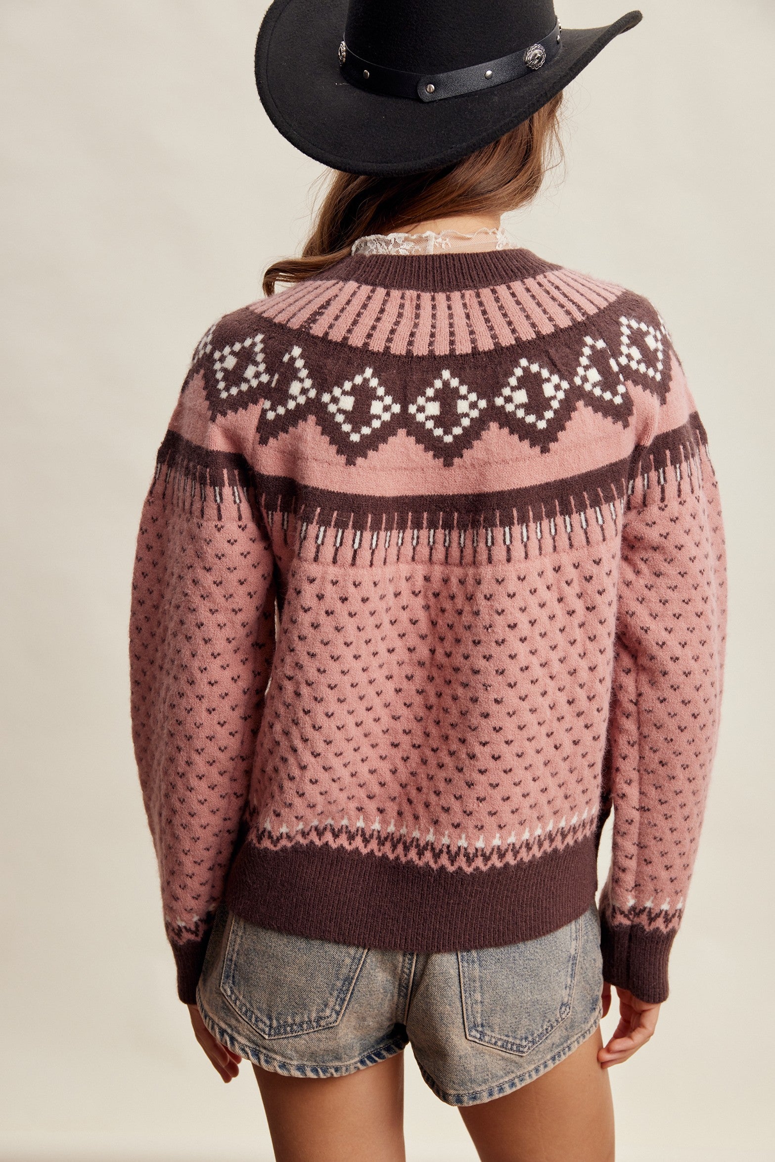 Wengen Fair Isle Sweater - Pink Brown