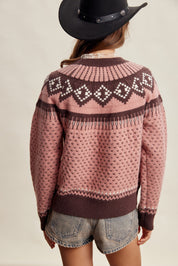 Wengen Fair Isle Sweater - Pink Brown