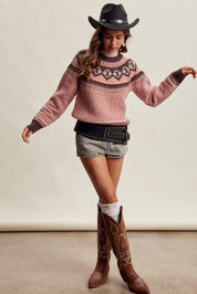 Wengen Fair Isle Sweater - Pink Brown