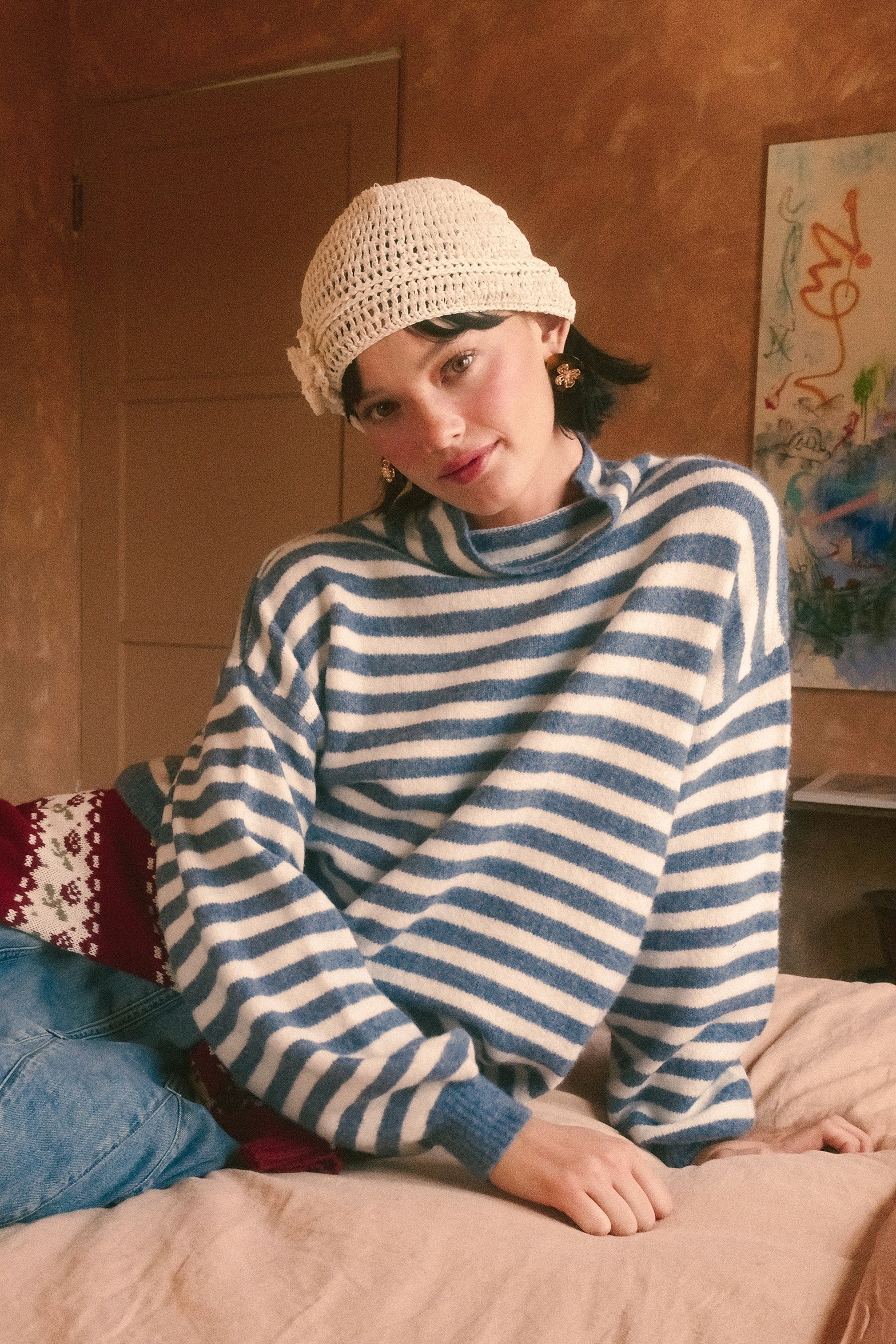 Weslyn Striped Mock Neck Sweater - Blue