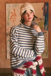 Weslyn Striped Mock Neck Sweater - Blue