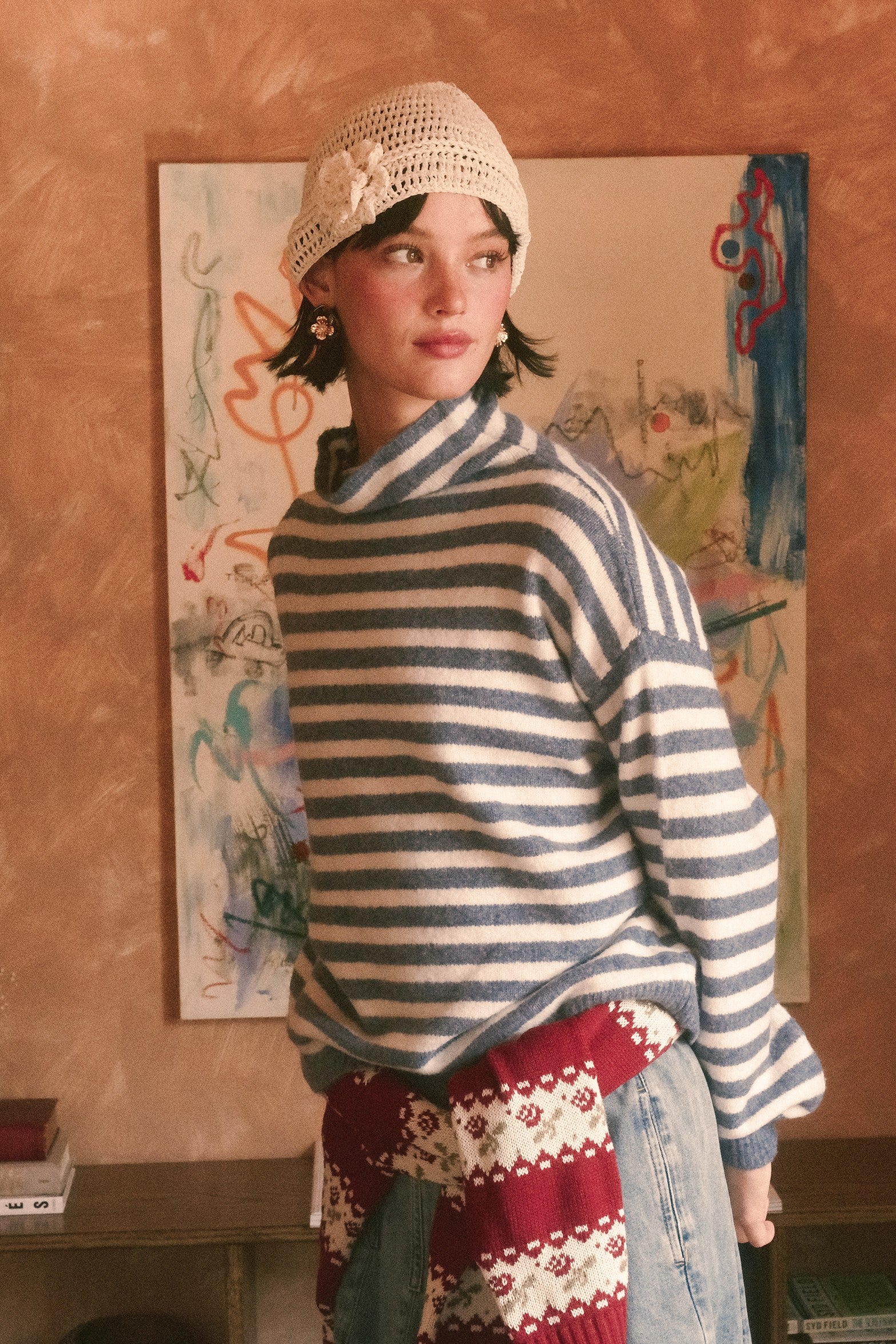 Weslyn Striped Mock Neck Sweater - Blue