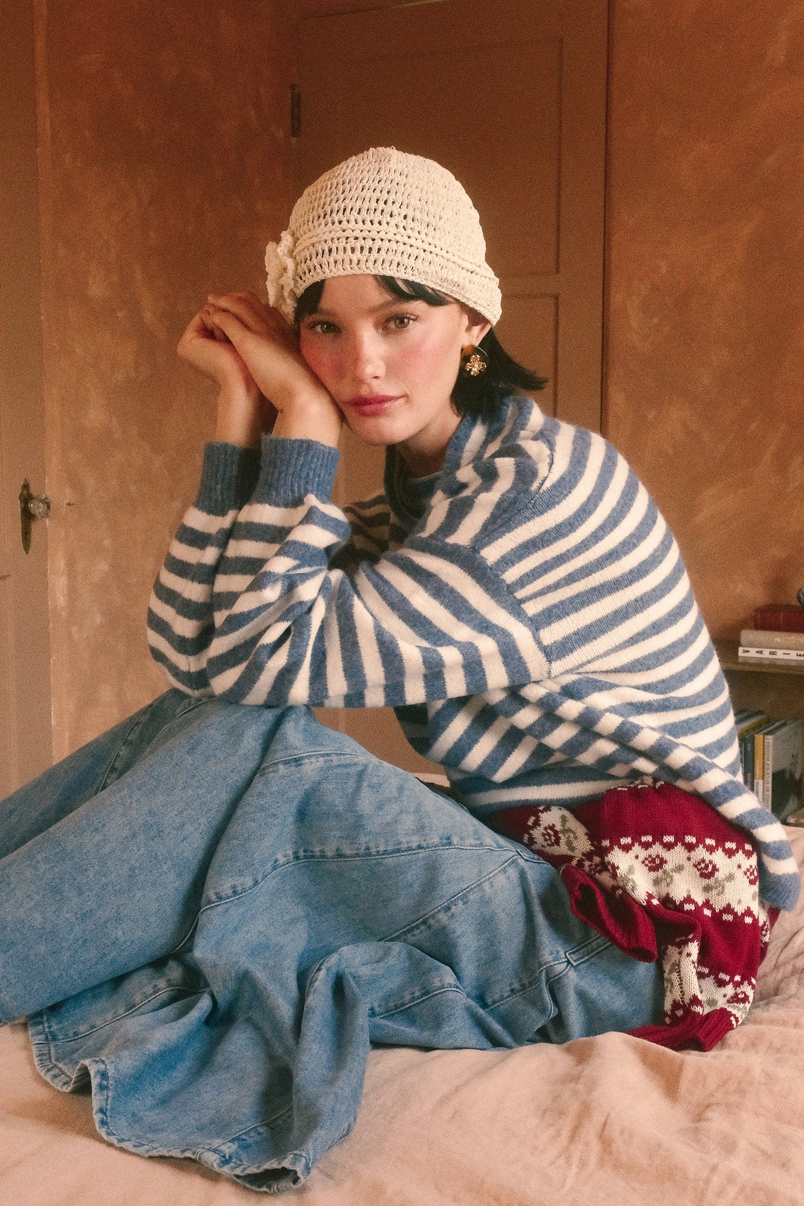 Weslyn Striped Mock Neck Sweater - Blue
