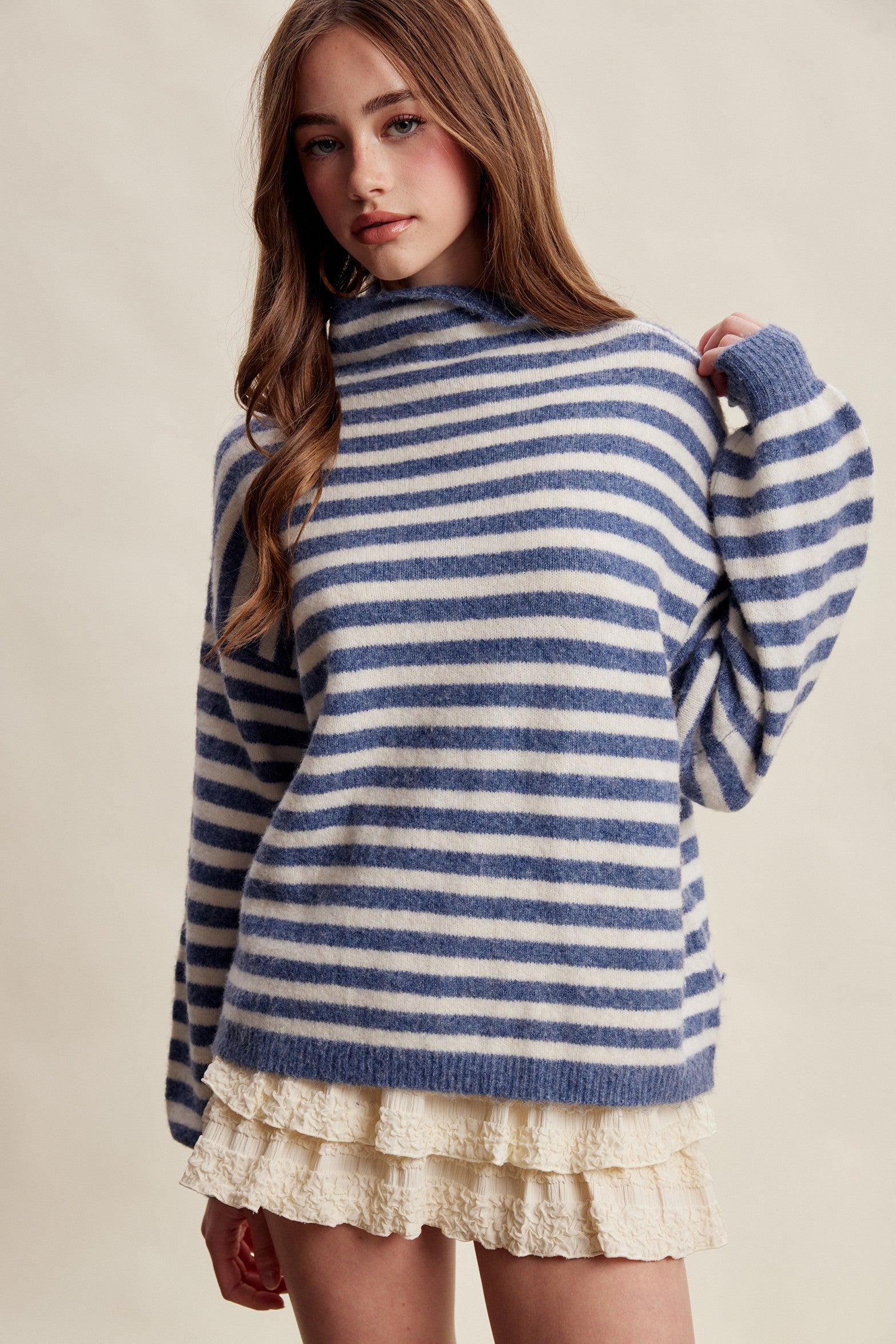 Weslyn Striped Mock Neck Sweater - Blue
