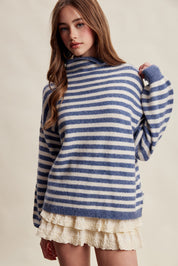 Weslyn Striped Mock Neck Sweater - Blue