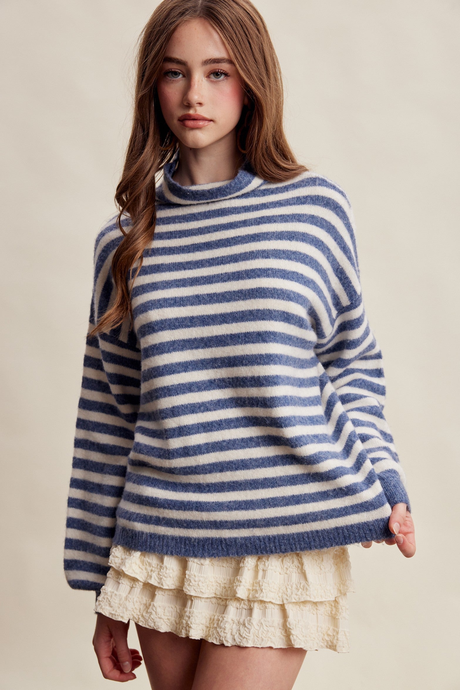 Weslyn Striped Mock Neck Sweater - Blue