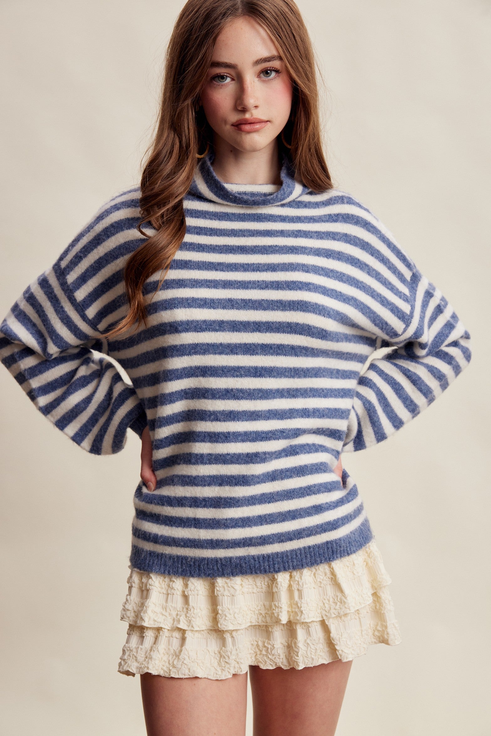 Weslyn Striped Mock Neck Sweater - Blue