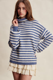 Weslyn Striped Mock Neck Sweater - Blue