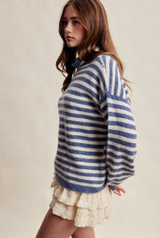 Weslyn Striped Mock Neck Sweater - Blue