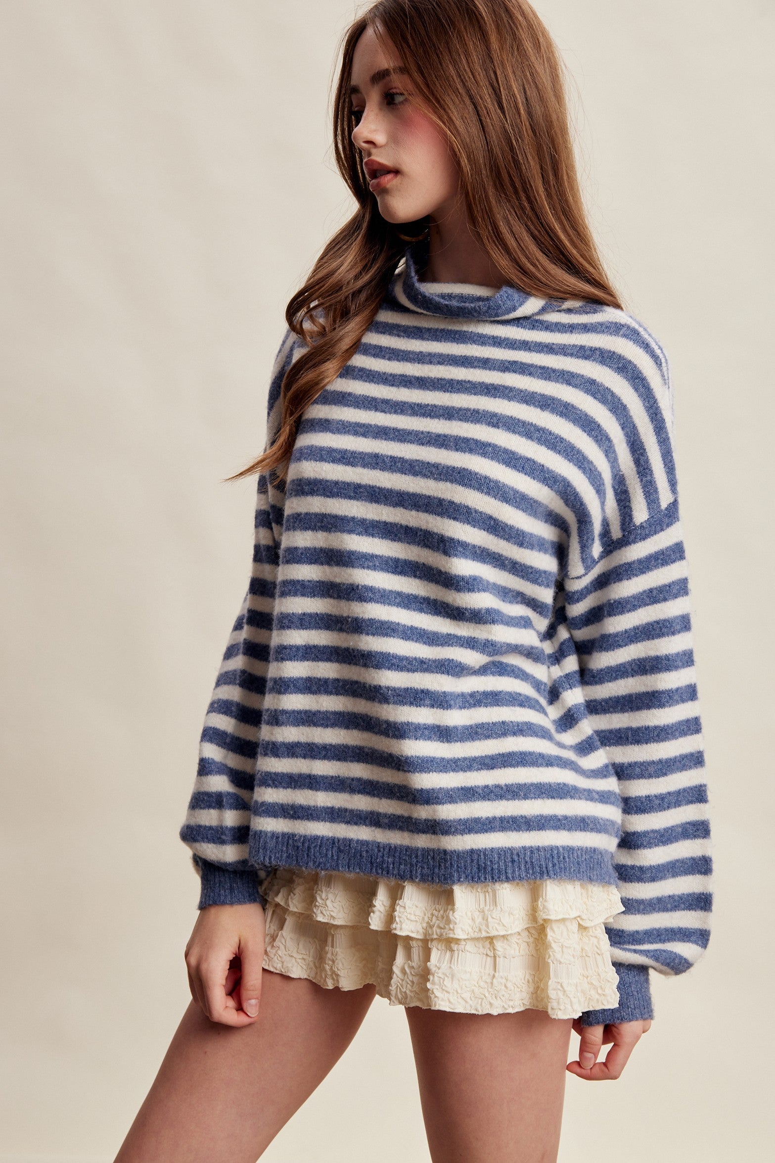 Weslyn Striped Mock Neck Sweater - Blue