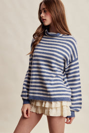 Weslyn Striped Mock Neck Sweater - Blue