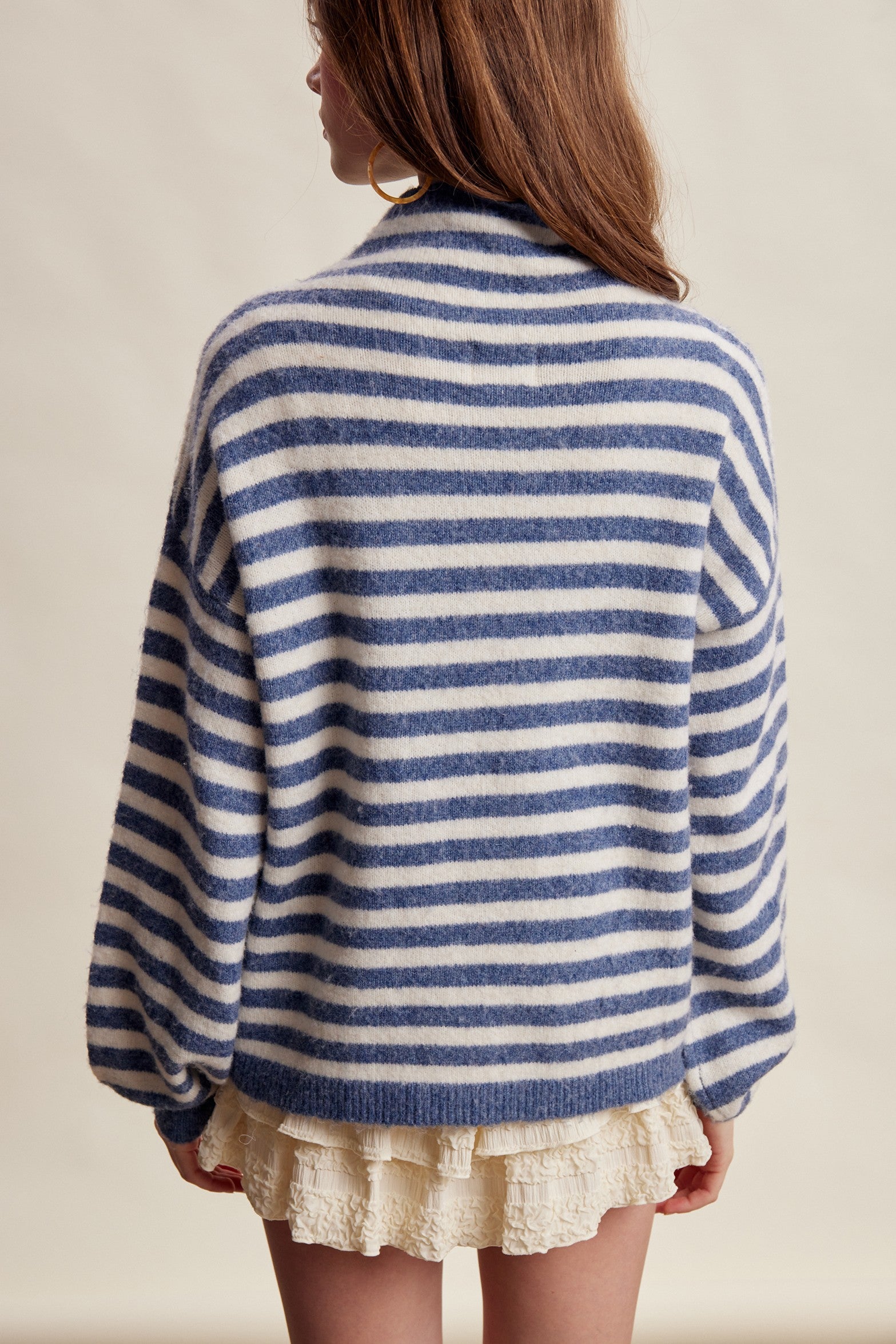 Weslyn Striped Mock Neck Sweater - Blue