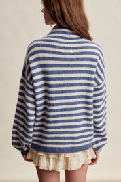 Weslyn Striped Mock Neck Sweater - Blue