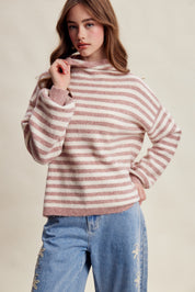 Weslyn Striped Mock Neck Sweater - Blush