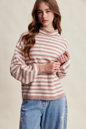 Weslyn Striped Mock Neck Sweater - Blush